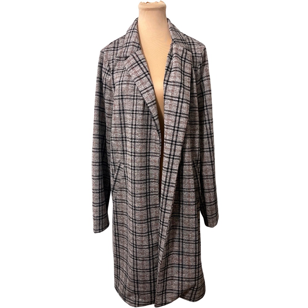 Melloday Plaid Open Front Coat XL Gray Brown Academia Preppy Professional